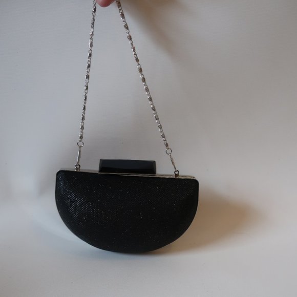 MACYS BLACK EVENING PURSE W/STONE CLOSURE* - Picture 2 of 6